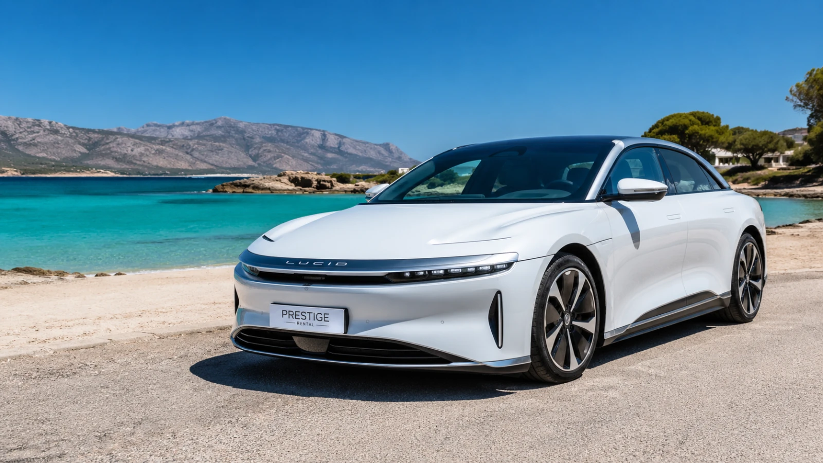 electric car rental Crete Lucid eco-friendly no deposit